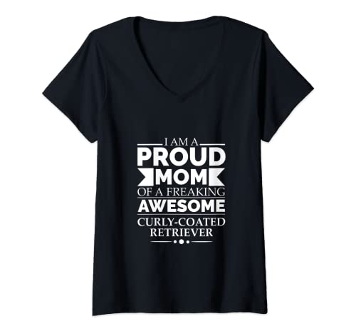 Damen Proud Mom of Awesome Curly Coated Retriever Dog Mom Owner T-Shirt mit V-Ausschnitt Damen Proud Mom of Awesome Curly Coated Retriever Dog Mom Owner T-Shirt mit V-Ausschnitt von Proud Dog Parents Merch