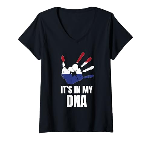 Damen Holland in meiner DNA Niederländisches Erbe Europa T-Shirt mit V-Ausschnitt von Proud Dutch Ancestry Family Roots