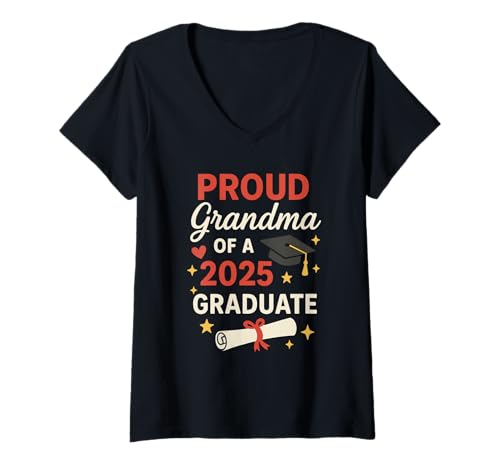 Damen Proud Grandma of A 2025 Graduate Geschenk Abschluss Oma T-Shirt mit V-Ausschnitt Damen Proud Grandma of A 2025 Graduate Geschenk Abschluss Oma T-Shirt mit V-Ausschnitt von Proud Family Graduate 2025 Oma Feier Stolz