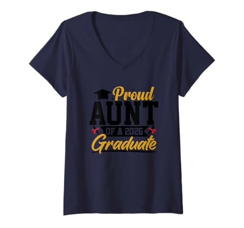 Damen Stolze Tante eines Absolventen von 2026 T-Shirt mit V-Ausschnitt Damen Stolze Tante eines Absolventen von 2026 T-Shirt mit V-Ausschnitt von Proud Family Graduation Celebration