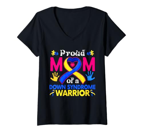 Damen Proud Mom of A Down Syndrome Awesome Awareness Family T-Shirt mit V-Ausschnitt von Proud Family Of A Down Syndrome Awareness