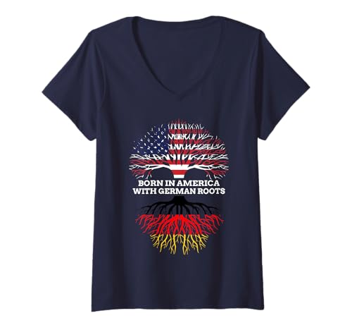 Damen Geboren in Amerika mit Deutschen Wurzeln, Deutschland USA Erbe T-Shirt mit V-Ausschnitt von Proud German-American Family Tree
