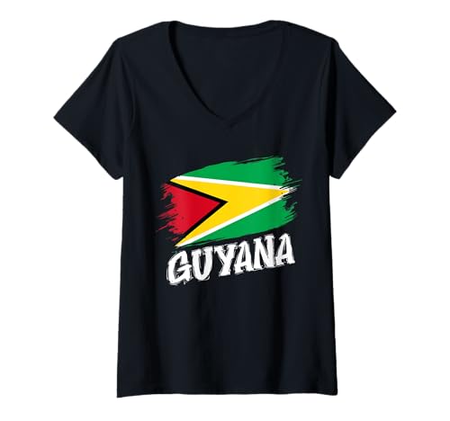 Damen Patriotische Retro-Guyana-Flagge Guyana T-Shirt mit V-Ausschnitt Damen Patriotische Retro-Guyana-Flagge Guyana T-Shirt mit V-Ausschnitt von Proud Guyana Team Independence Day