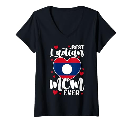 Damen Herz-Design mit Aufschrift Best Laotian Mom Ever T-Shirt mit V-Ausschnitt von Proud Laotian Designs