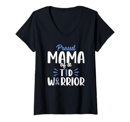 Damen Mama, Typ-1-Diabetes-Bewusstsein, stolze Mama von einem T1D-Krieger T-Shirt mit V-Ausschnitt Damen Mama, Typ-1-Diabetes-Bewusstsein, stolze Mama von einem T1D-Krieger T-Shirt mit V-Ausschnitt von Proud Mama Of A T1d Warrior