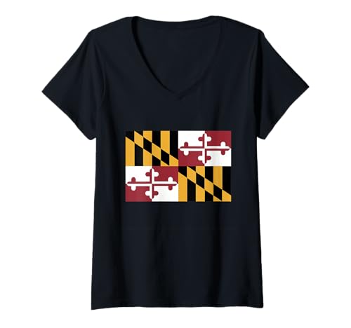 Damen Official State Flag of Maryland T-Shirt mit V-Ausschnitt Damen Official State Flag of Maryland T-Shirt mit V-Ausschnitt von Proud Marylander or Marylandian