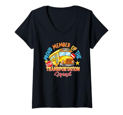 Damen Back to School Bus Stolzes Mitglied des Transportation Squad T-Shirt mit V-Ausschnitt von Proud Member Of The Transportation Squad Tees Gift