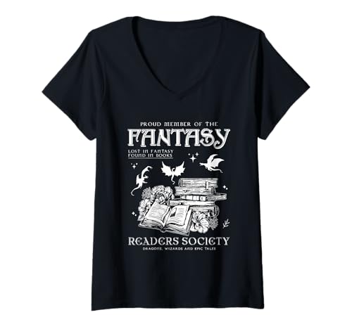 Damen Stolzes Mitglied der Fantasie, Buchliebhaber, Fantasy-Buch T-Shirt mit V-Ausschnitt Damen Stolzes Mitglied der Fantasie, Buchliebhaber, Fantasy-Buch T-Shirt mit V-Ausschnitt von Proud Member Of the Fantasy Lost In Fantasy