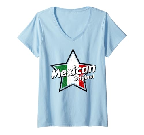 Damen Mexikanisches Original-Shirt Mexiko Flagge Shirts Stolze Männer Mexikaner T-Shirt mit V-Ausschnitt von Proud Mens Mexican Shirts