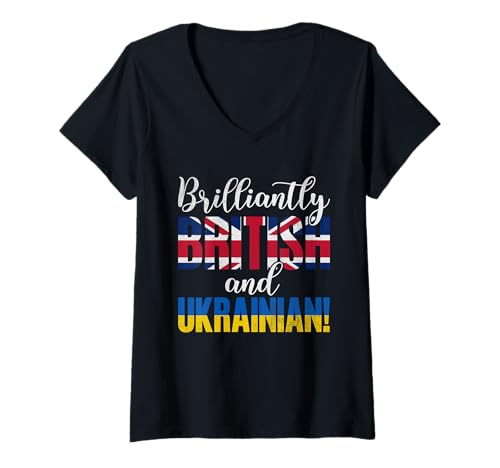 Damen Brillant britische und ukrainische gemischte Nationalitäten T-Shirt mit V-Ausschnitt von Proud Mixed Nationalities British Ukrainian