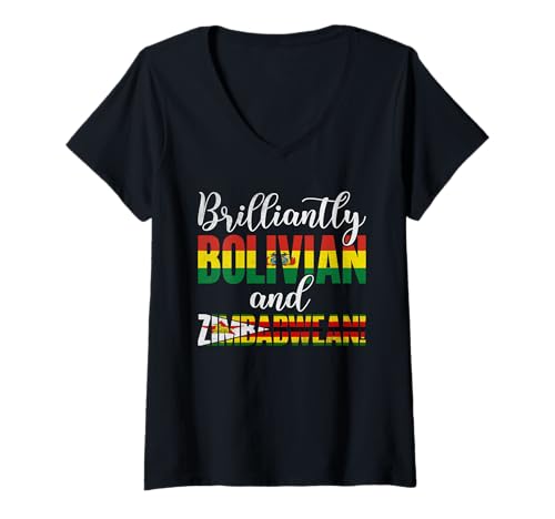 Damen Genial bolivianische und simbabwische gemischte Nationalitäten T-Shirt mit V-Ausschnitt Damen Genial bolivianische und simbabwische gemischte Nationalitäten T-Shirt mit V-Ausschnitt von Proud Mixed Nationalities Culture Celebration