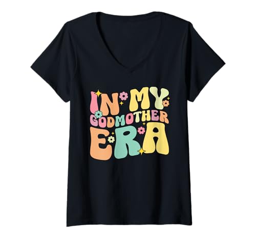 Damen In der Ära meiner Patin Mutter Eltern Muttertag Mutterschaft T-Shirt mit V-Ausschnitt von Proud Mom Cute Godmother Loving Mama Mommy Gifts