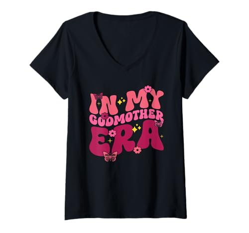 Damen In der Ära meiner Patin Mutter Eltern Muttertag Mutterschaft T-Shirt mit V-Ausschnitt von Proud Mom Cute Godmother Loving Mama Mommy Gifts