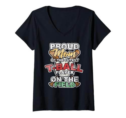 Damen Stolze Mutter des süßesten T-Ball-Spielers auf dem Feld-Baseball T-Shirt mit V-Ausschnitt Damen Stolze Mutter des süßesten T-Ball-Spielers auf dem Feld-Baseball T-Shirt mit V-Ausschnitt von Proud Mom Of Cutest T-Ball Player Baseball Gifts