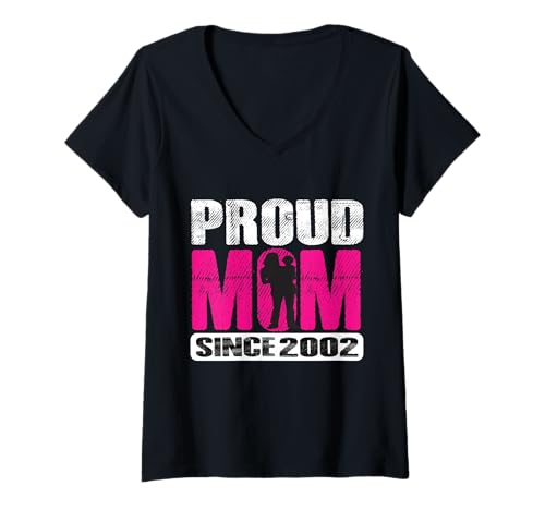 Damen Stolze Mutter seit 2002 Stolze Mutter 2002 Mama 2002 Mutter 2002 T-Shirt mit V-Ausschnitt von Proud Mom Since 2002