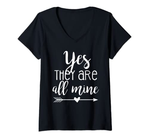 Damen Yes They Are All Mine. T-Shirt mit V-Ausschnitt Damen Yes They Are All Mine. T-Shirt mit V-Ausschnitt von Proud Mom Tees