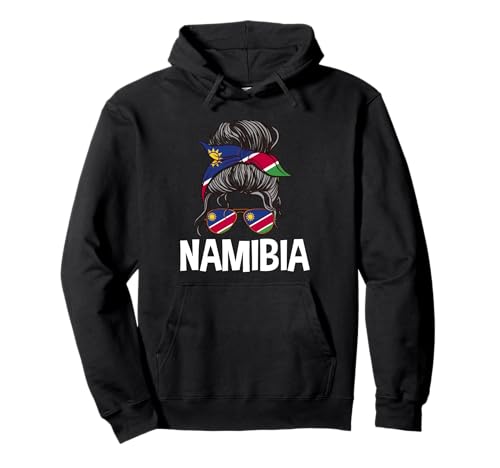 Unordentlicher Haarknoten mit Namibia-Flagge, stolze namibische Damen und Mädchen Pullover Hoodie von Proud Namibian Flag Design Kalahari Safari Namibia