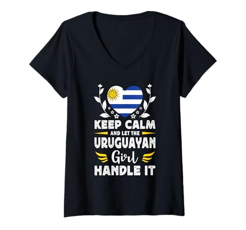 Damen Let The Uruguayan Girl Handle it Uruguay Flag T-Shirt mit V-Ausschnitt von Proud Nations Novelty Designs 4