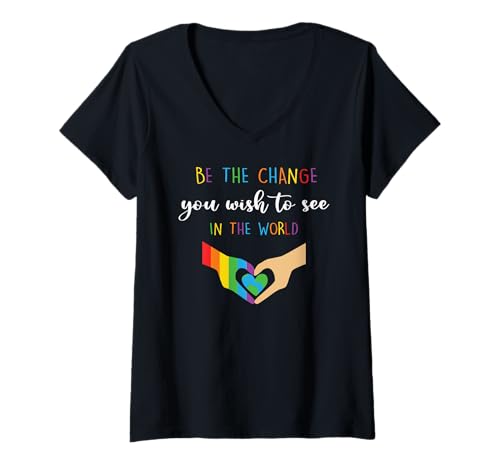 Damen Be The Change LGBT Pride - Stolzer schwuler Verbündeter LGBTQ Pride Month T-Shirt mit V-Ausschnitt von Proud Pulse Apparel.USA