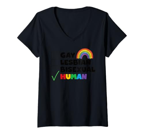 Damen Human Not Labels LGBT Pride Equality Love LGBTQ Pride Month T-Shirt mit V-Ausschnitt von Proud Pulse Apparel.USA