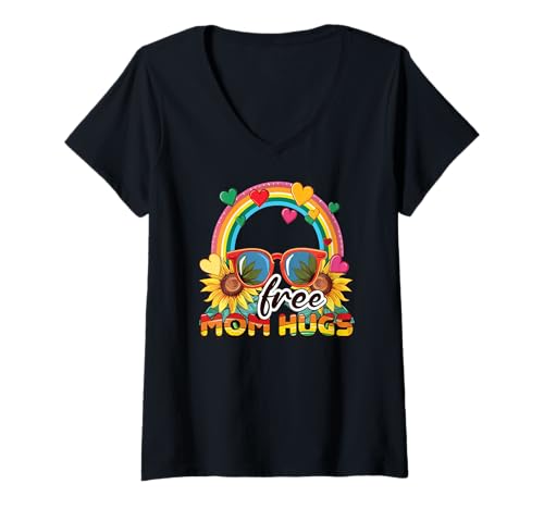 Damen Kostenlose Mama umarmt LGBT Pride - LGBTQ Pride Month unterstützt Mama T-Shirt mit V-Ausschnitt von Proud Pulse Apparel.USA