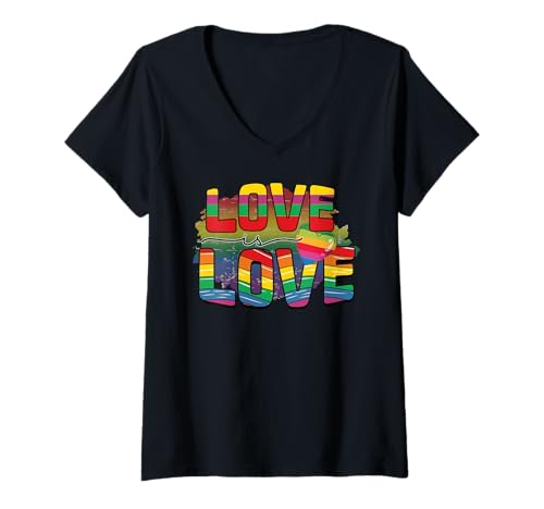 Damen Liebe ist Liebe LGBT Flag Pride - Liebe gewinnt den LGBTQ Pride Month T-Shirt mit V-Ausschnitt von Proud Pulse Apparel.USA