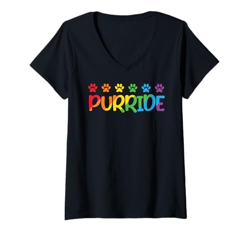 Damen Purride LGBT Cat Pride - Gay Ally LGBT Pride Month Cat Kitty T-Shirt mit V-Ausschnitt von Proud Pulse Apparel.USA