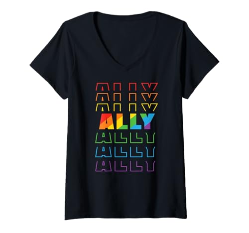 Damen Stand with Pride LGBT Ally - Netter Gay Ally LGBTQ Pride Month T-Shirt mit V-Ausschnitt von Proud Pulse Apparel.USA