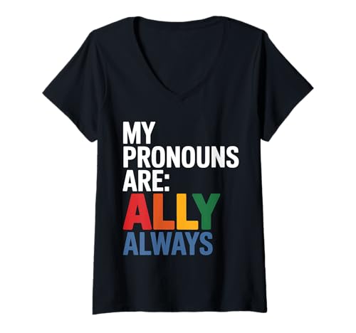 Damen Proud Straight Ally My Pronomen Ally Aways T-Shirt mit V-Ausschnitt von Proud Straight Ally Gifts