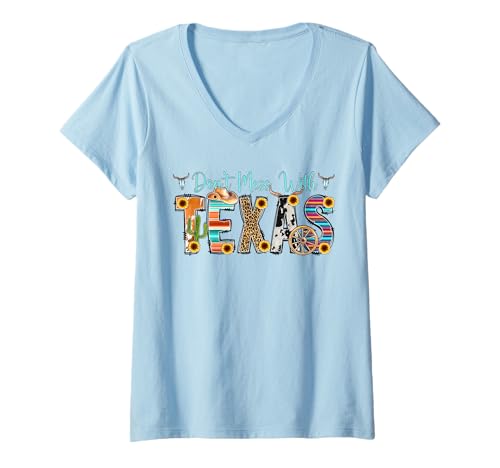 Damen „Don't Mess with Texas Longhorn Lone Star“ -T-Shirt im Vintage-Stil T-Shirt mit V-Ausschnitt Damen „Don't Mess with Texas Longhorn Lone Star“ -T-Shirt im Vintage-Stil T-Shirt mit V-Ausschnitt von Proud Texas Pride Dallas Houston Austin TShirt Tee