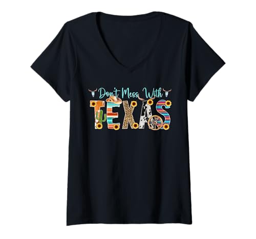 Damen „Don't Mess with Texas Longhorn Lone Star“ -T-Shirt im Vintage-Stil T-Shirt mit V-Ausschnitt Damen „Don't Mess with Texas Longhorn Lone Star“ -T-Shirt im Vintage-Stil T-Shirt mit V-Ausschnitt von Proud Texas Pride Dallas Houston Austin TShirt Tee