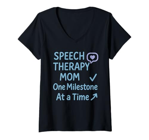 Damen Speech Therapy Mom Nonverbale Child Support Advocate T-Shirt mit V-Ausschnitt von Proud Therapy Parent Milestone SLP Awareness