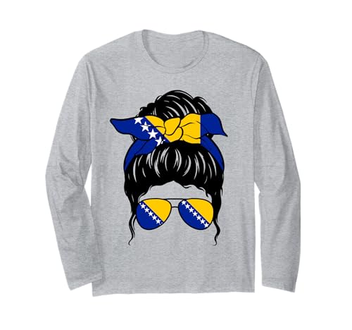 Bosnische Mädchen Bosnien und Herzegowina Flagge Stolze Bosnische Frau Langarmshirt von Proud To Be A Bosnian Girl Apparel Co.