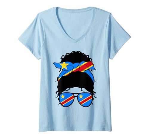 Damen Kongolesisches Mädchen DR Kongo Flagge Stolze kongolesische Frau T-Shirt mit V-Ausschnitt Damen Kongolesisches Mädchen DR Kongo Flagge Stolze kongolesische Frau T-Shirt mit V-Ausschnitt von Proud To Be A Congolese Girl Apparel Co.