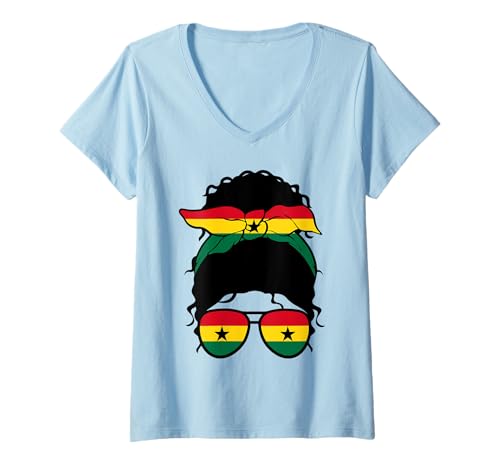 Damen Ghanaisches Mädchen Ghana Ghanaische Flagge Stolze Ghanaische Frau T-Shirt mit V-Ausschnitt Damen Ghanaisches Mädchen Ghana Ghanaische Flagge Stolze Ghanaische Frau T-Shirt mit V-Ausschnitt von Proud To Be A Ghanaian Girl Apparel Co.