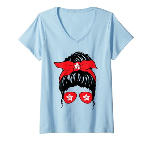Damen Hongkonger Mädchen Hongkong-Flagge Stolze Hongkonger Frau T-Shirt mit V-Ausschnitt von Proud To Be A Hong Kong Girl Apparel Co.