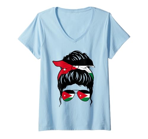 Damen Jordanisches Mädchen, Jordanien, jordanische Flagge, stolze jordanische Frau T-Shirt mit V-Ausschnitt von Proud To Be A Jordanian Girl Apparel Co.