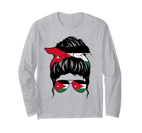 Jordanisches Mädchen, Jordanien, jordanische Flagge, stolze jordanische Frau Langarmshirt von Proud To Be A Jordanian Girl Apparel Co.
