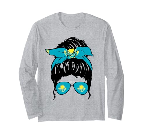 Kasachisches Mädchen Kasachstan Kasachstan Kasachische Flagge Stolze kasachische Frau Langarmshirt von Proud To Be A Kazakh Girl Apparel Co.