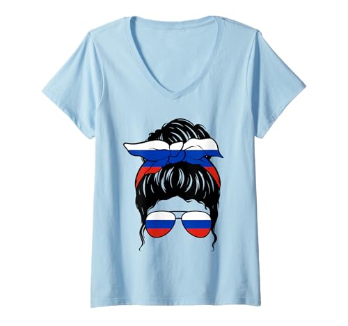 Damen Russisches Mädchen Russland Russische Flagge Stolze Russin T-Shirt mit V-Ausschnitt von Proud To Be A Russian Girl Apparel Co.