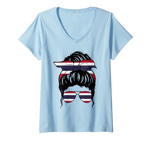 Damen Thailändisches Mädchen Thailand Thailändische Flagge Stolze Thailänderin T-Shirt mit V-Ausschnitt von Proud To Be A Thai Girl Apparel Co.