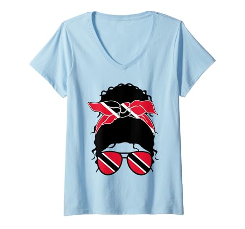 Damen Trinidad und Tobago Girl Trinidad und Tobago Flag Woman T-Shirt mit V-Ausschnitt von Proud To Be A Trinidad and Tobago Girl Apparel Co.