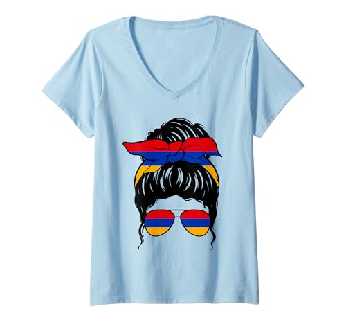 Damen Armenisches Mädchen Armenien Armenische Flagge Stolze armenische Frau T-Shirt mit V-Ausschnitt von Proud To Be An Armenian Girl Apparel Co.