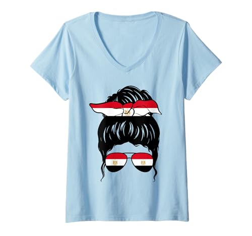 Damen Ägyptisches Mädchen Ägypten Ägyptische Flagge Stol T-Shirt mit V-Ausschnitt von Proud To Be An Egyptian Girl Apparel Co.