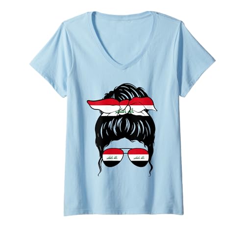 Damen Irakisches Mädchen Irak Irakische Flagge Stolze Irakische Frau T-Shirt mit V-Ausschnitt von Proud To Be An Iraqi Girl Apparel Co.
