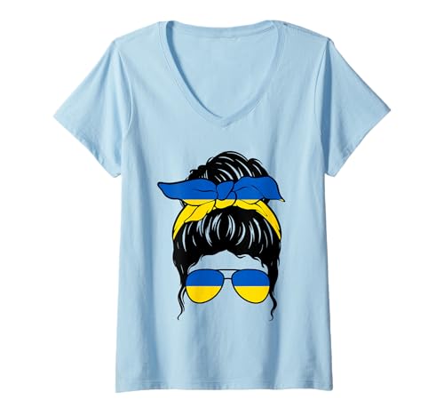 Damen Ukrainisches Mädchen Ukraine Ukrainische Flagge Stolze Ukrainische Frau T-Shirt mit V-Ausschnitt von Proud To Be An Ukrainian Girl Apparel Co.