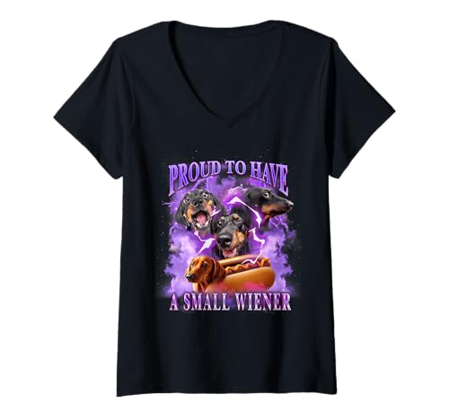 Damen Proud to Have A Small Wiener Meme Offensive Dackel T-Shirt mit V-Ausschnitt Damen Proud to Have A Small Wiener Meme Offensive Dackel T-Shirt mit V-Ausschnitt von Proud To Have A Small Wiener Dachshund