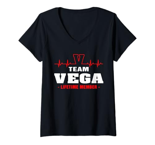 Damen Vega Nachname Familie Nachname Team Vega lebenslanges Mitglied T-Shirt mit V-Ausschnitt von Proud VEGA family