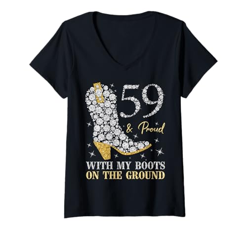 Damen 59 & Proud with My Boots On The Ground Geburtstag, 59 Jahre T-Shirt mit V-Ausschnitt Damen 59 & Proud with My Boots On The Ground Geburtstag, 59 Jahre T-Shirt mit V-Ausschnitt von Proud With My Boots On The Ground Birthday Party