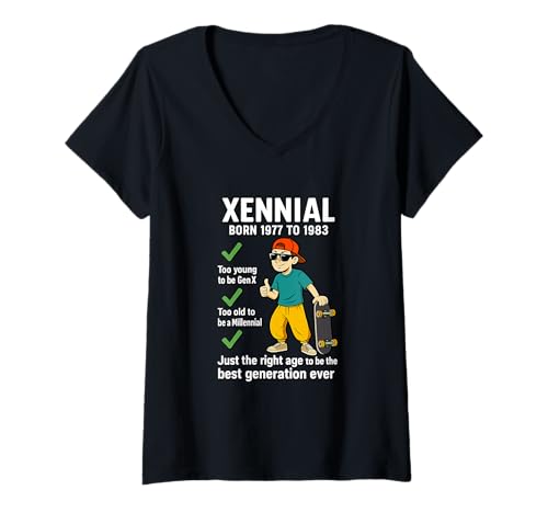 Damen Xennial Born 1977 to 1983 Funny Nostalgie T-Shirt mit V-Ausschnitt von Proud Xennial Microgeneration GenX Millennial Co.
